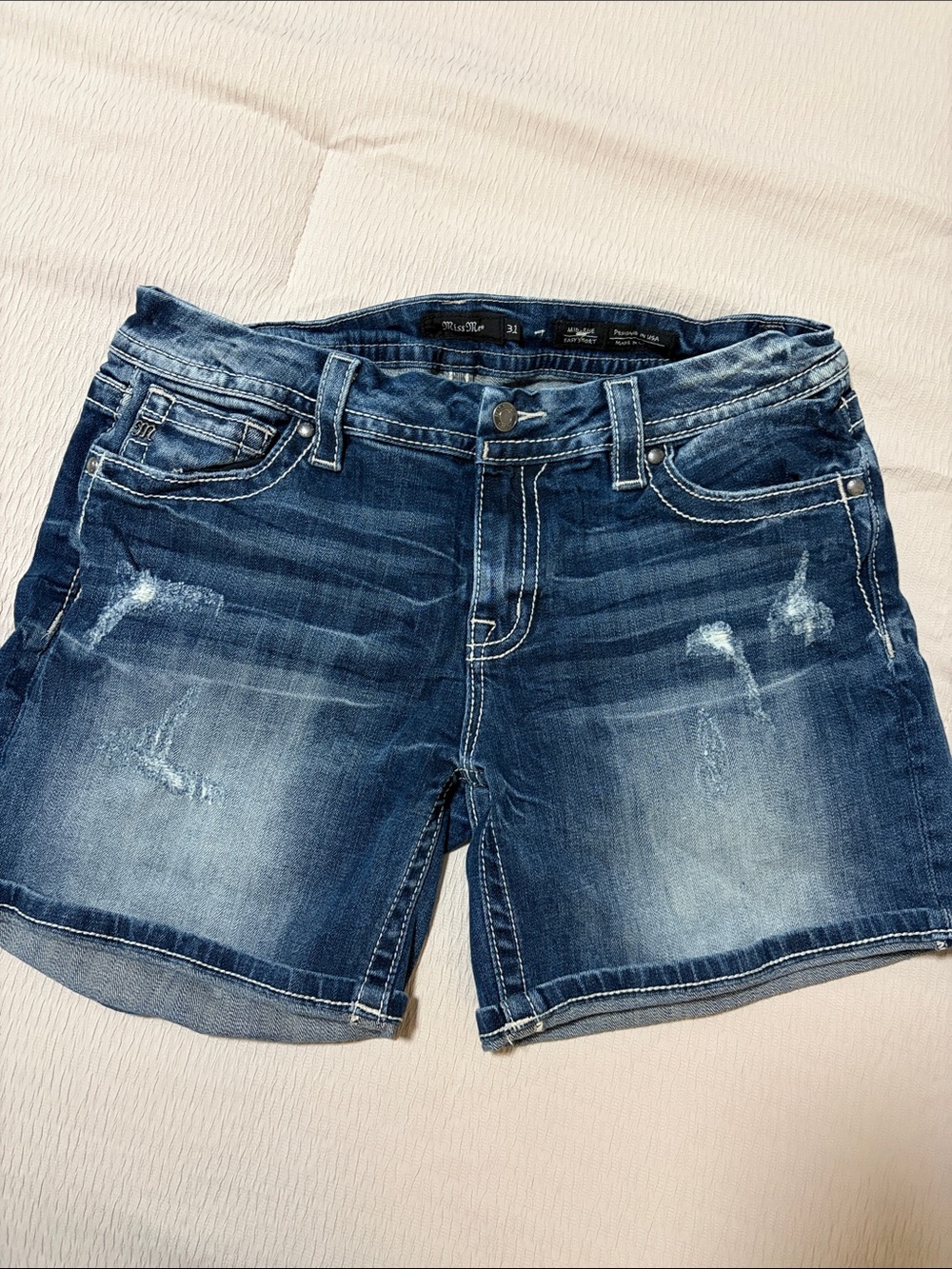 Miss Me Distressed Dark Blue Denim Shorts